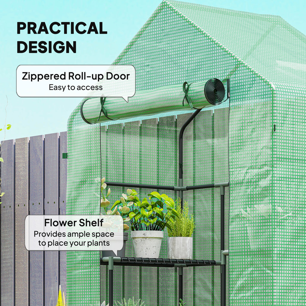 3-Tier Mini Greenhouse, Walk-in Greenhouse, Garden Hot House with 4 Shelves, Roll-Up Door and Weatherized Cover, 56" x 29" x 77", Dark Green