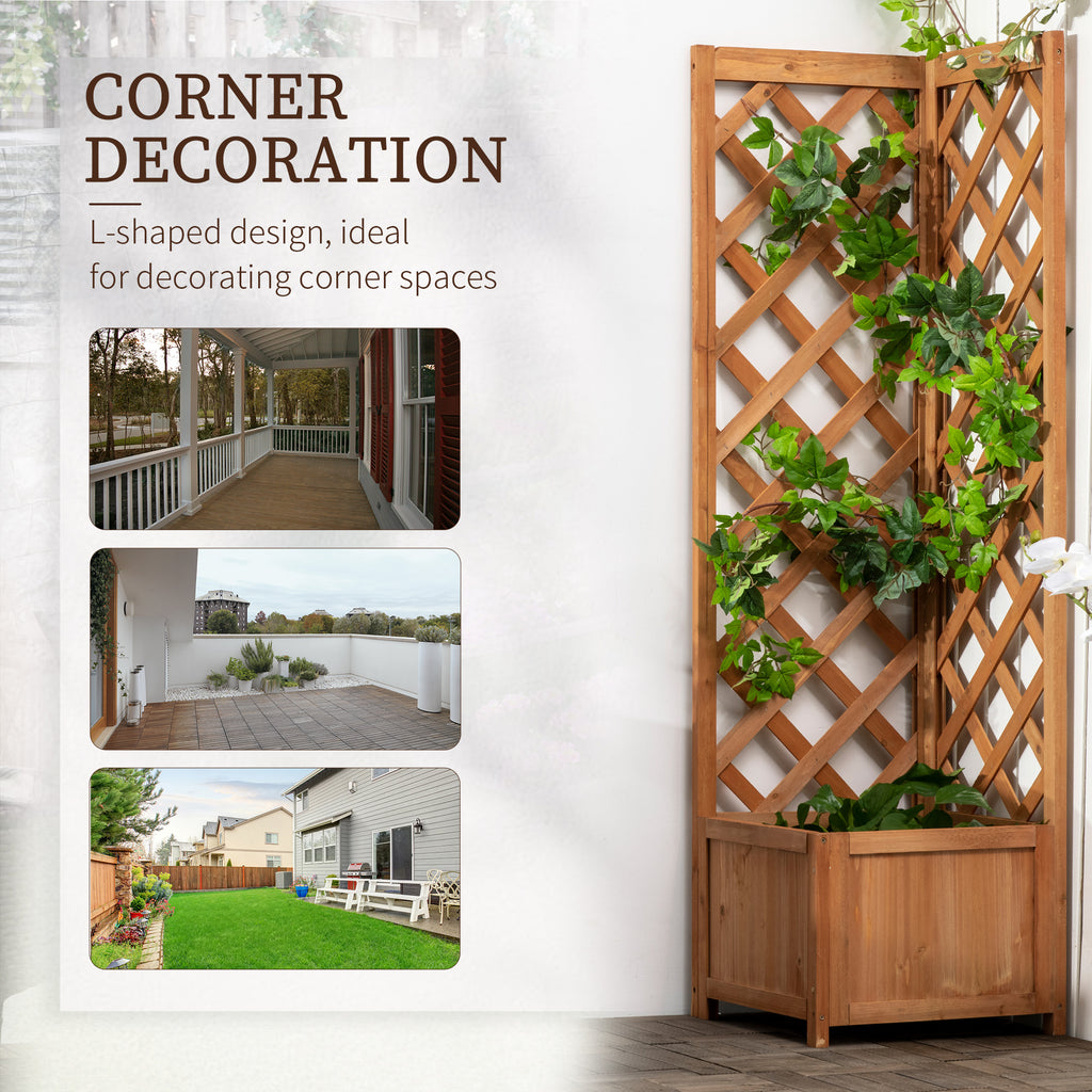 Raised Garden Bed Wood Planter with Trellis for Vine Climbing, 16" x 16" x 57", Brown