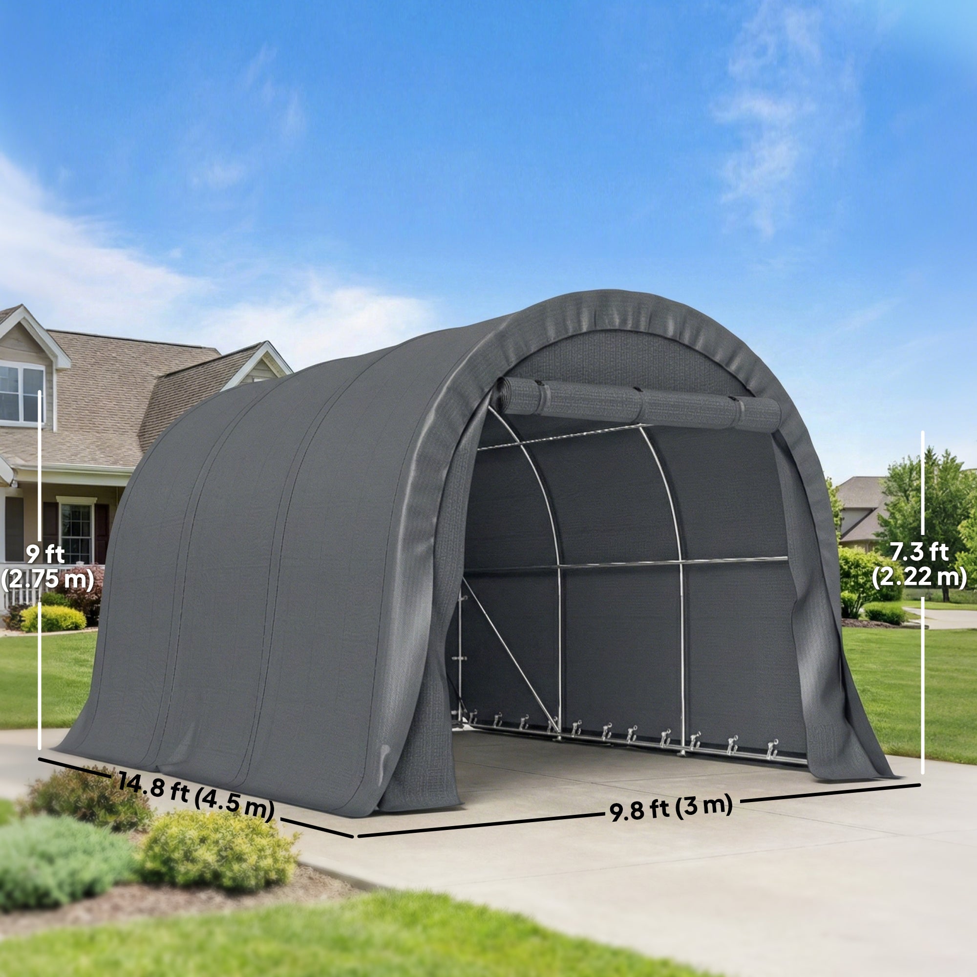 10' x 15' Heavy Duty Carport, Portable Garage Car Canopy Tent Shelter with Reinforced Galvanized Frame, Dark Grey
