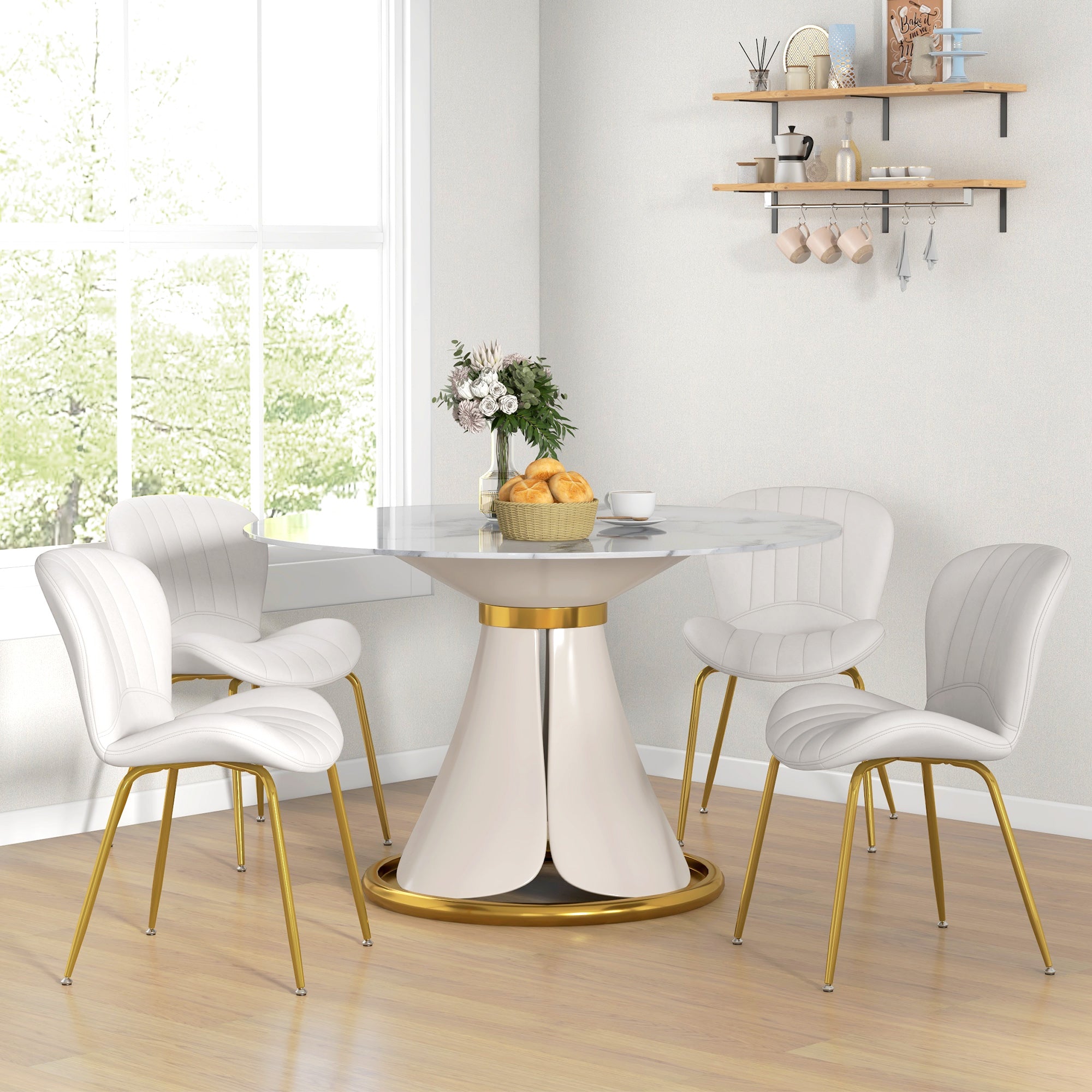 Dining Chairs Set of 4, Modern Accent Chair with Cushioned Backrest, Upholstery for Living Room, Cream White