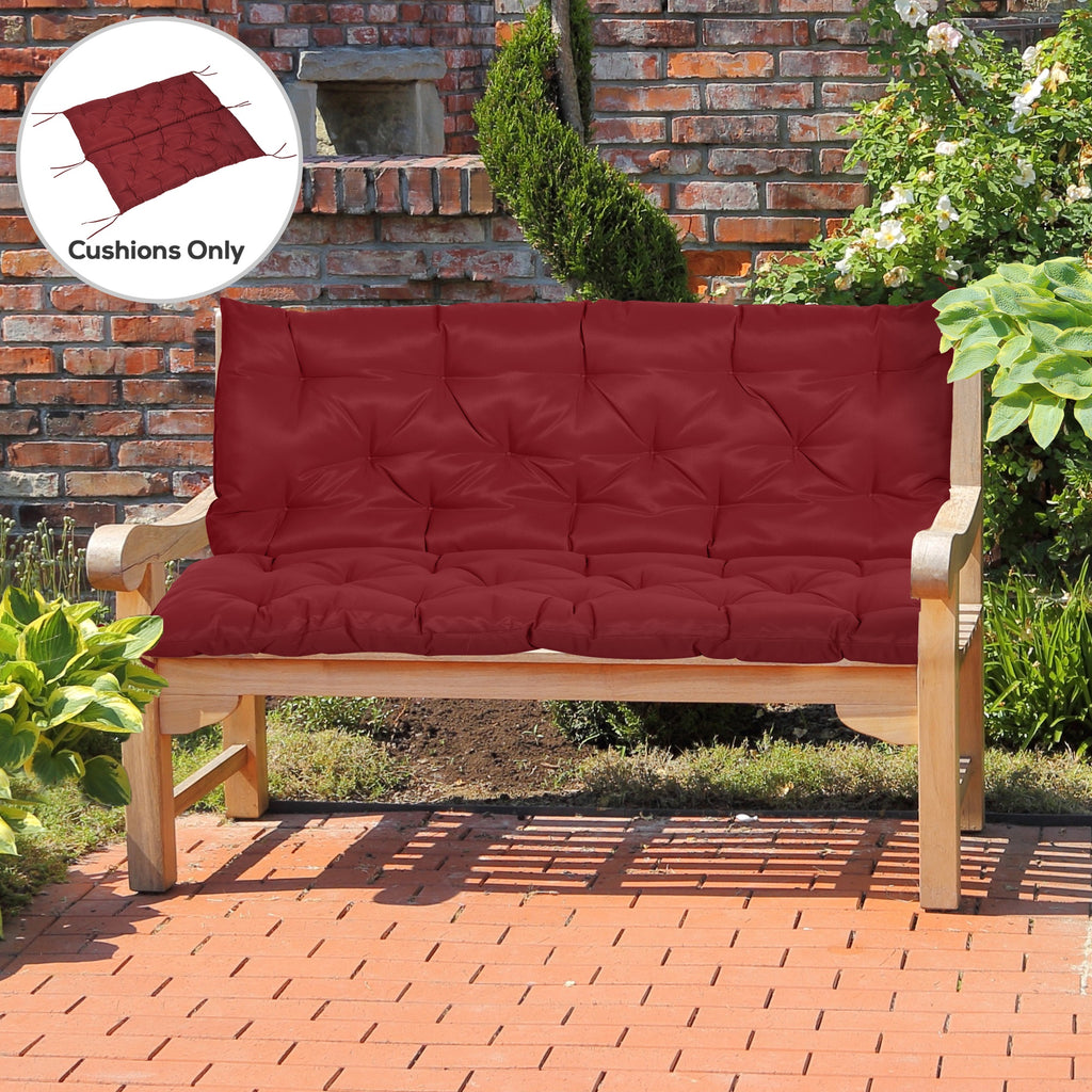 2 Seater Garden Bench Cushion, Soft Thick Outdoor Non-Slip 2 Seater Soft Pad With Backrest for Garden Patio, 47" x 43" x 5", Wine Red