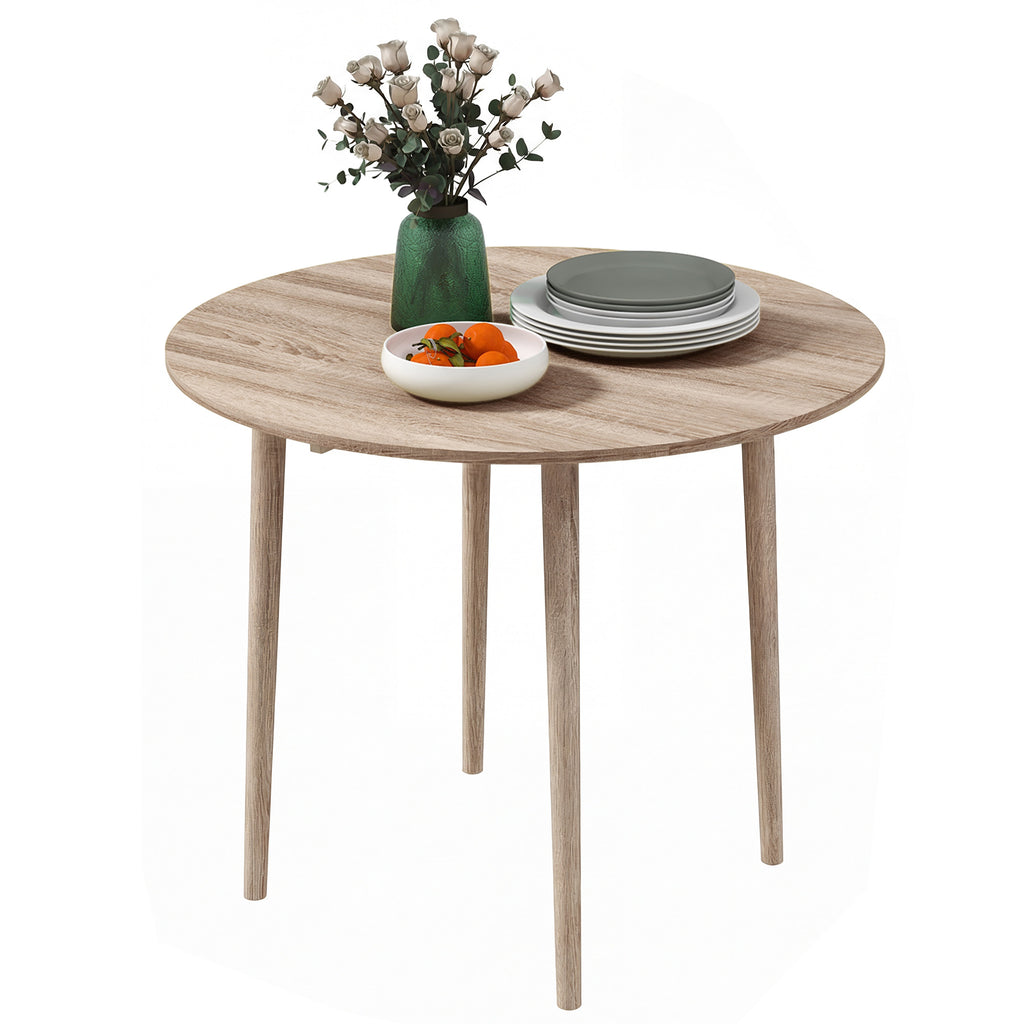 Folding Dining Table, Round Drop Leaf Kitchen Table for Small Spaces with Wood Legs, Oak