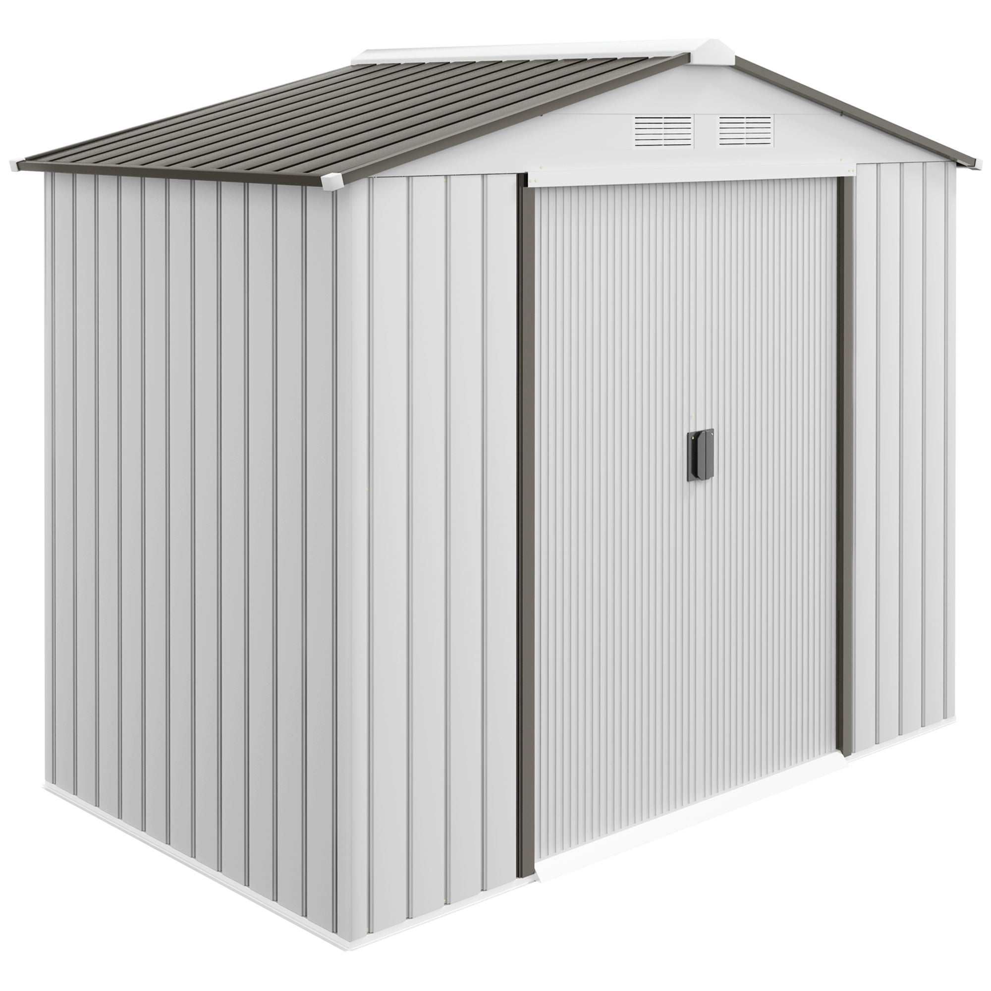 7'x 4'x 6' Garden Tool Shed Metal Storage Shed w/ Foundation Kit and Double Doors Silver