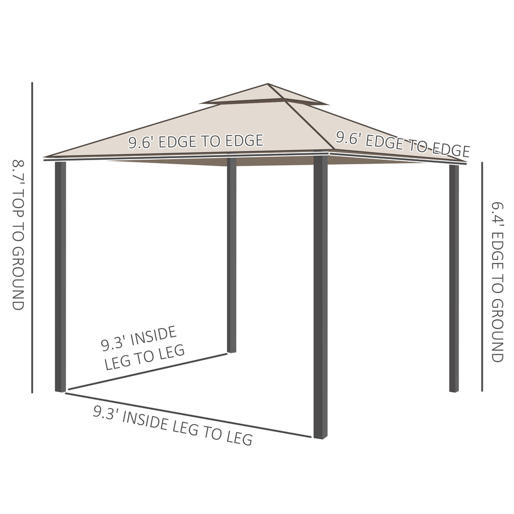 10' x 10' Patio Gazebo Pavilion, 2-Tier Roof Canopy Outdoor Event Party Tent with Steel Frame for Garden, Yard and Sun Shade Use, Brown