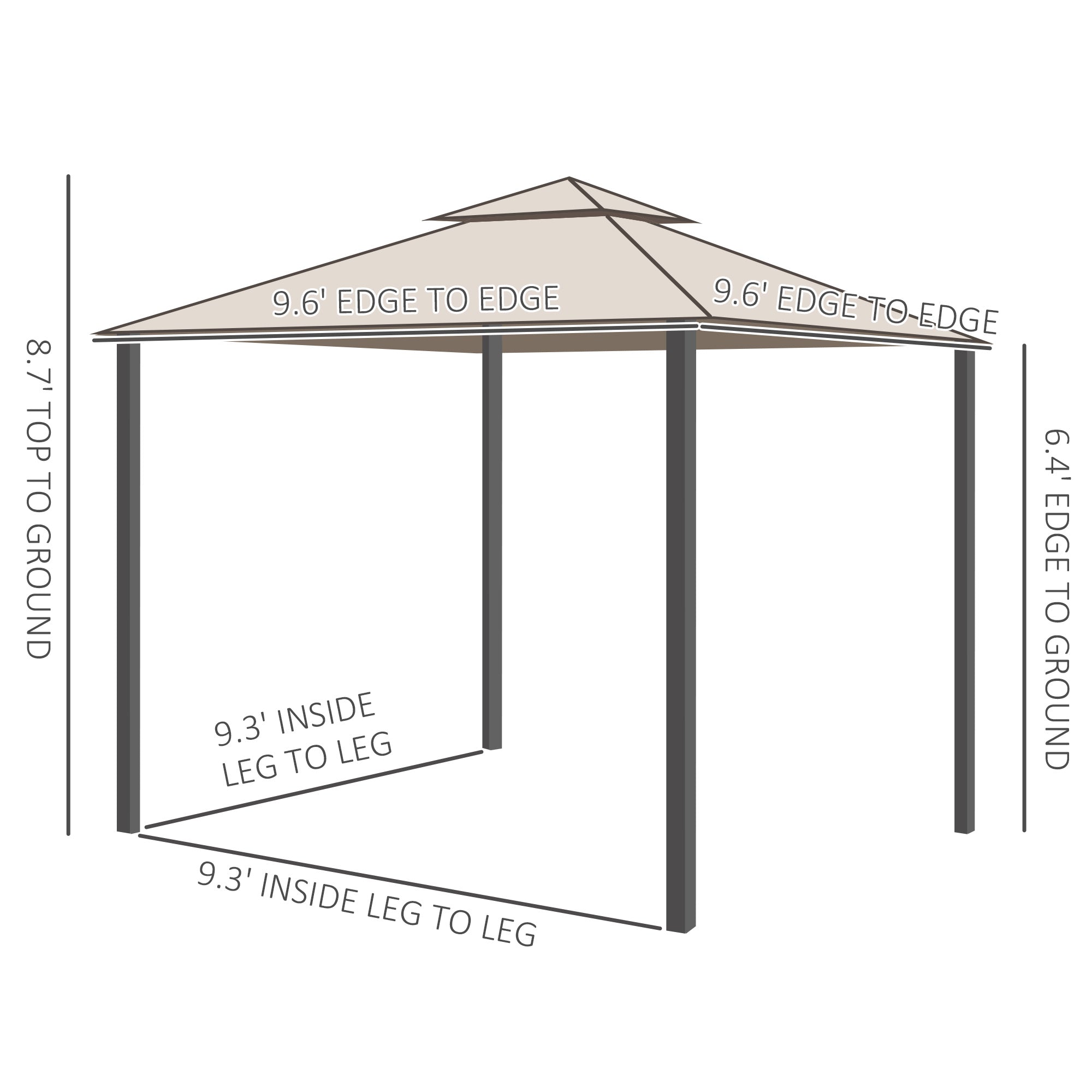 10' x 10' Patio Gazebo Pavilion, 2-Tier Roof Canopy Outdoor Event Party Tent with Steel Frame for Garden, Yard and Sun Shade Use, Brown