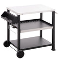 3-Shelf Outdoor Grill Cart Table with Side Handle, Stainless Steel Pizza Oven Stand on Wheels, Black