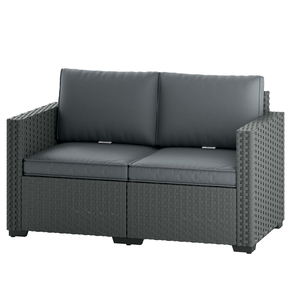 2 Seater Outdoor Couch Patio Sofa with Deep Seat, Cushions, Wide Armrests for Garden, Balcony, Porch, Dark Grey