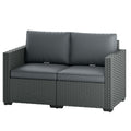 2 Seater Outdoor Couch Patio Sofa with Deep Seat, Cushions, Wide Armrests for Garden, Balcony, Porch, Dark Grey