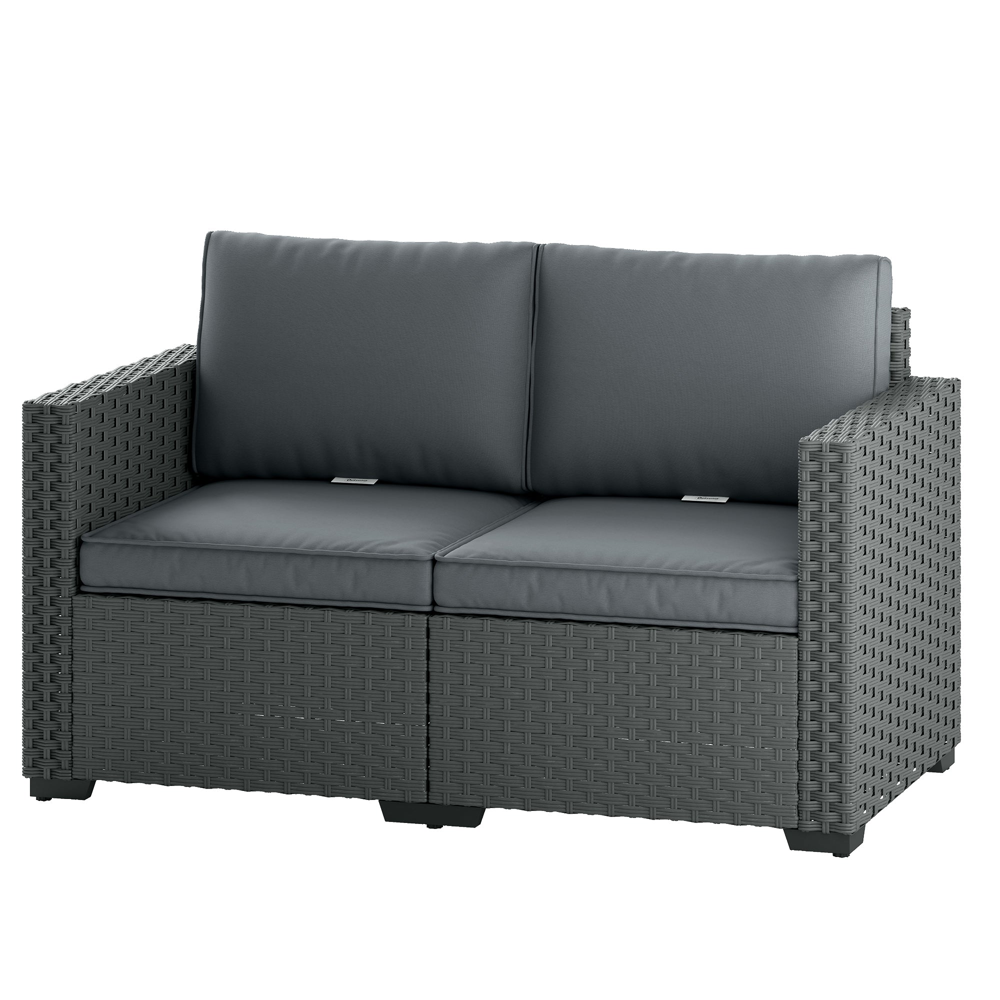 2 Seater Outdoor Couch Patio Sofa with Deep Seat, Cushions, Wide Armrests for Garden, Balcony, Porch, Dark Grey