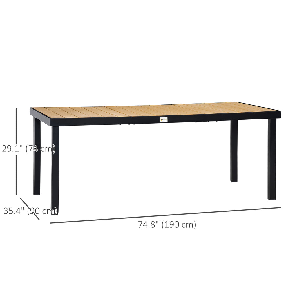 75" x 35" Outdoor Dining Table for 8 People, Rectangular Aluminum Frame Garden Table with All-Weather Faux Wood Top for Garden, Lawn, Patio, Natural