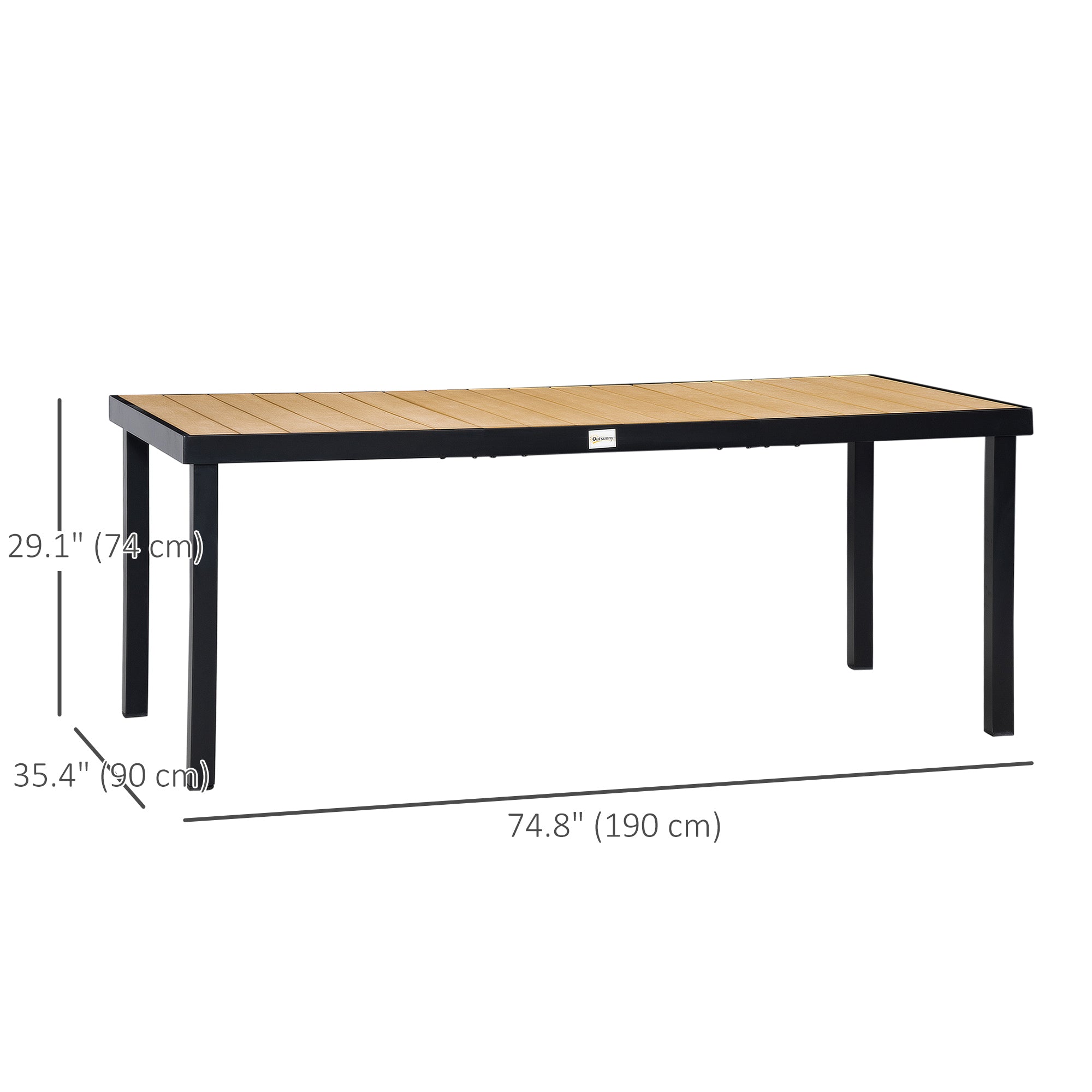 75" x 35" Outdoor Dining Table for 8 People, Rectangular Aluminum Frame Garden Table with All-Weather Faux Wood Top for Garden, Lawn, Patio, Natural