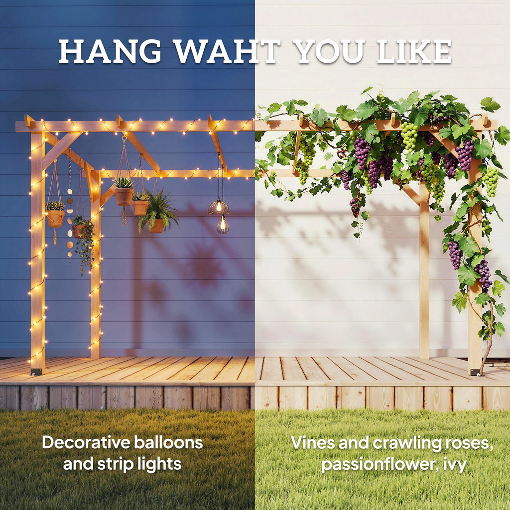 10' x 13' Wooden Pergola, Outdoor Pergola Gazebo Grape Trellis with Triangle Supports, Concrete Anchors, Nature Wood