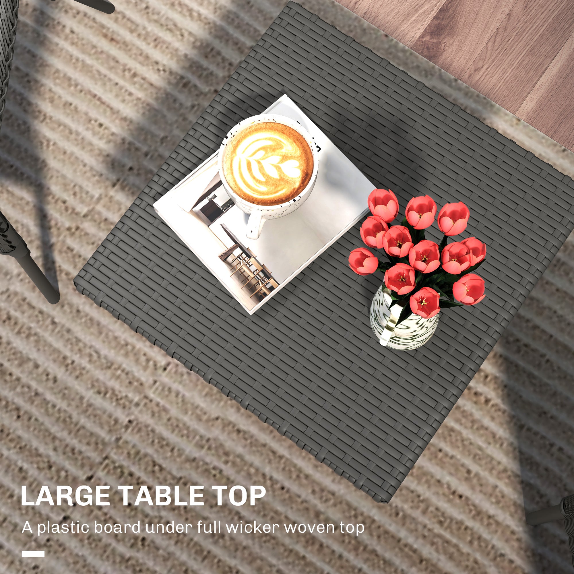 Wicker Outdoor Side Table, 20" Square Patio End Table w/ Full Woven Top, Grey