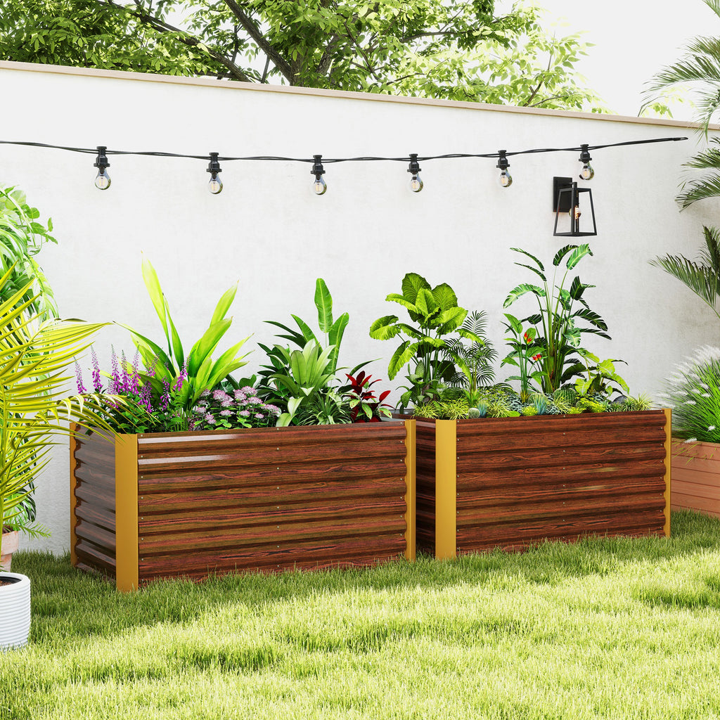 Set of 2 Galvanized Metal Planters for Outdoor Plants, 4' x 2' x 2' Raised Garden Bed, Distressed Dark Brown