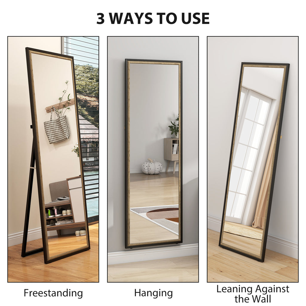 Full Length Mirror, 64" x 21" Rectangle Full Body Mirror with Dual-Tone Frame for Bedroom, Black