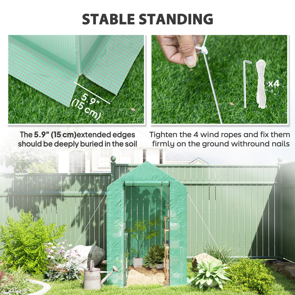 Walk-in Greenhouse Outdoor Portable Plant Flower Growth Warm House with Roll-up Door, 73" x 47" x 75", Green