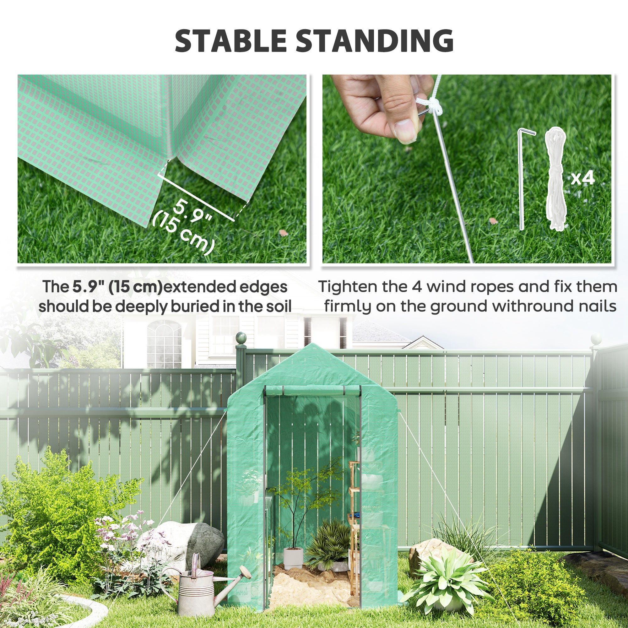 Walk-in Greenhouse Outdoor Portable Plant Flower Growth Warm House with Roll-up Door, 73" x 47" x 75", Green