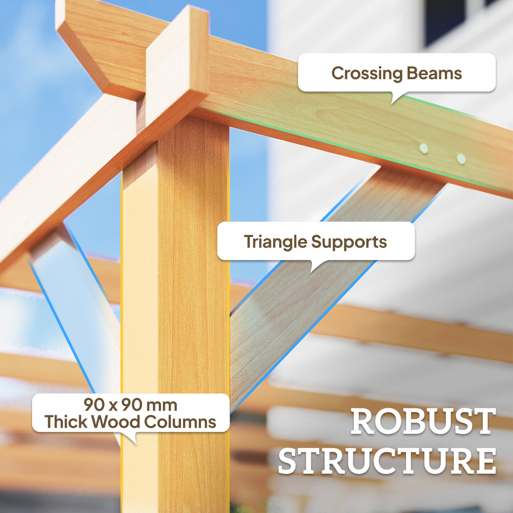 10' x 13' Wooden Pergola, Outdoor Pergola Gazebo Grape Trellis with Triangle Supports, Concrete Anchors, Nature Wood