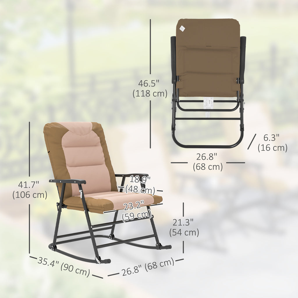 Folding Rocking Chair Set of 2 Padded Rockers with Armrest, Light Brown