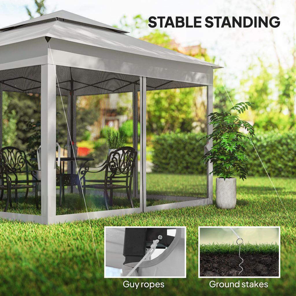 11' x 11' Pop Up Gazebo 2-Tier Soft Top Shelter Event Tent w/ Netting Carry Bag for Patio Backyard Garden, Light Grey