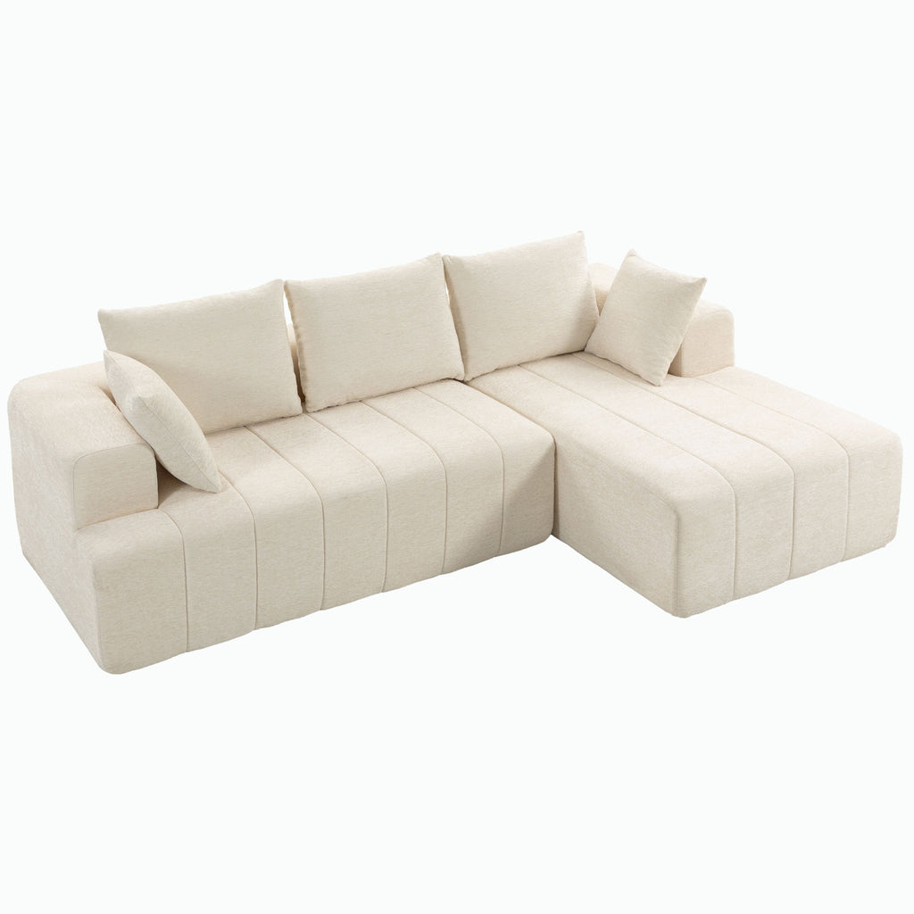 101" Modular Sectional Sofa with Chaise, Chenille Boneless Cloud Sofa Bed, 3 Seater L-Shaped Couch, No Assembly, Beige
