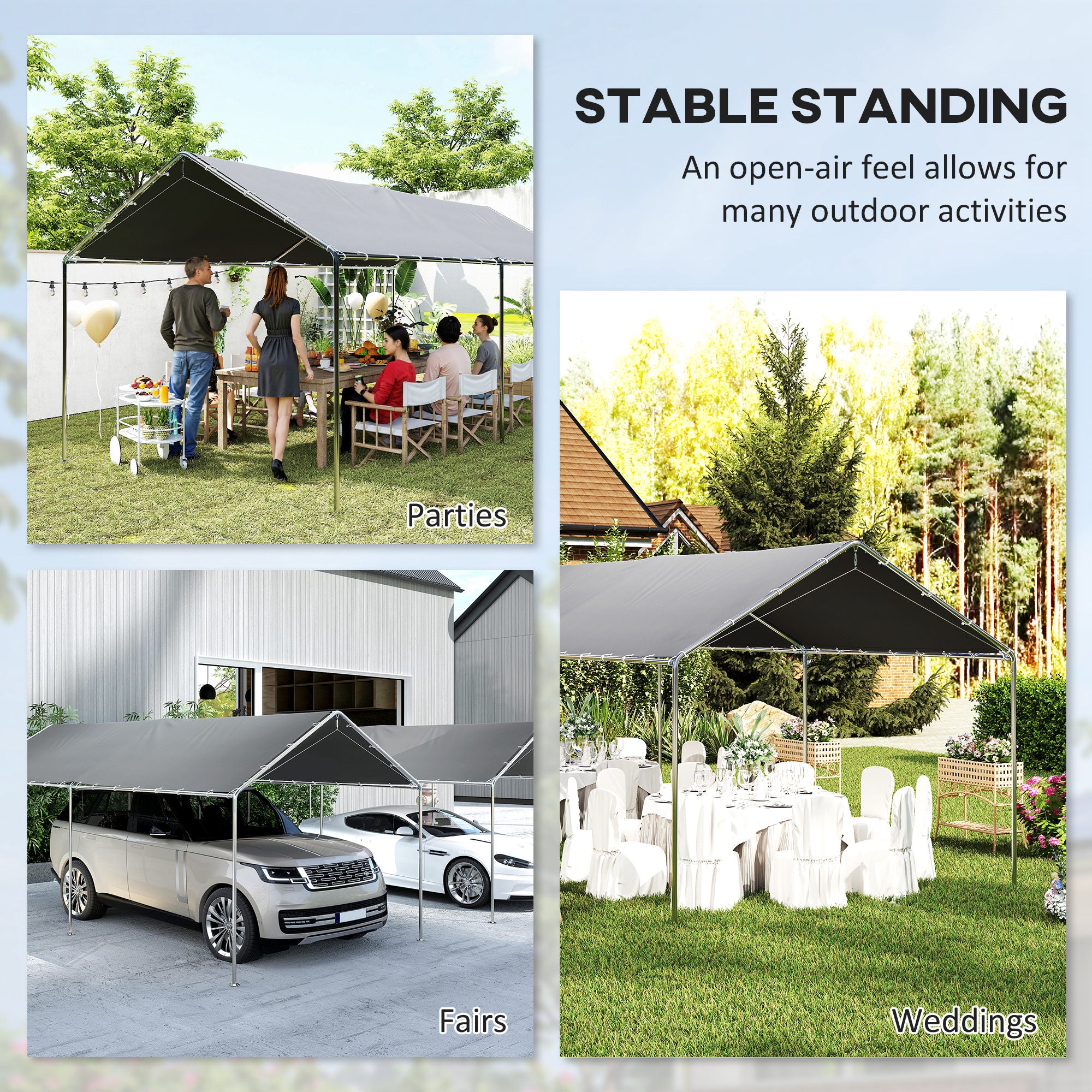 10'x20' Carport Heavy Duty Galvanized Car Canopy with Included Anchor Kit, 3 Reinforced Steel Cables, Grey