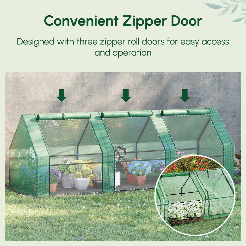 9' x 3' x 3' Portable Mini Greenhouse Tunnel Growing Tent Plants Flower Warm House w/ Zippered Roll-up Doors, PE Cover, Green