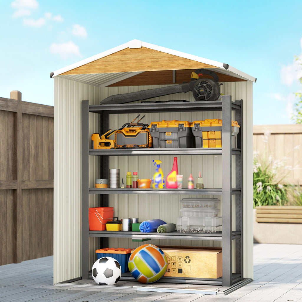 4.5 x 3ft Outdoor Storage Shed, Waterproof Metal Garden Shed with Lockable Door for Backyard, Patio, Lawn, Wood Grain