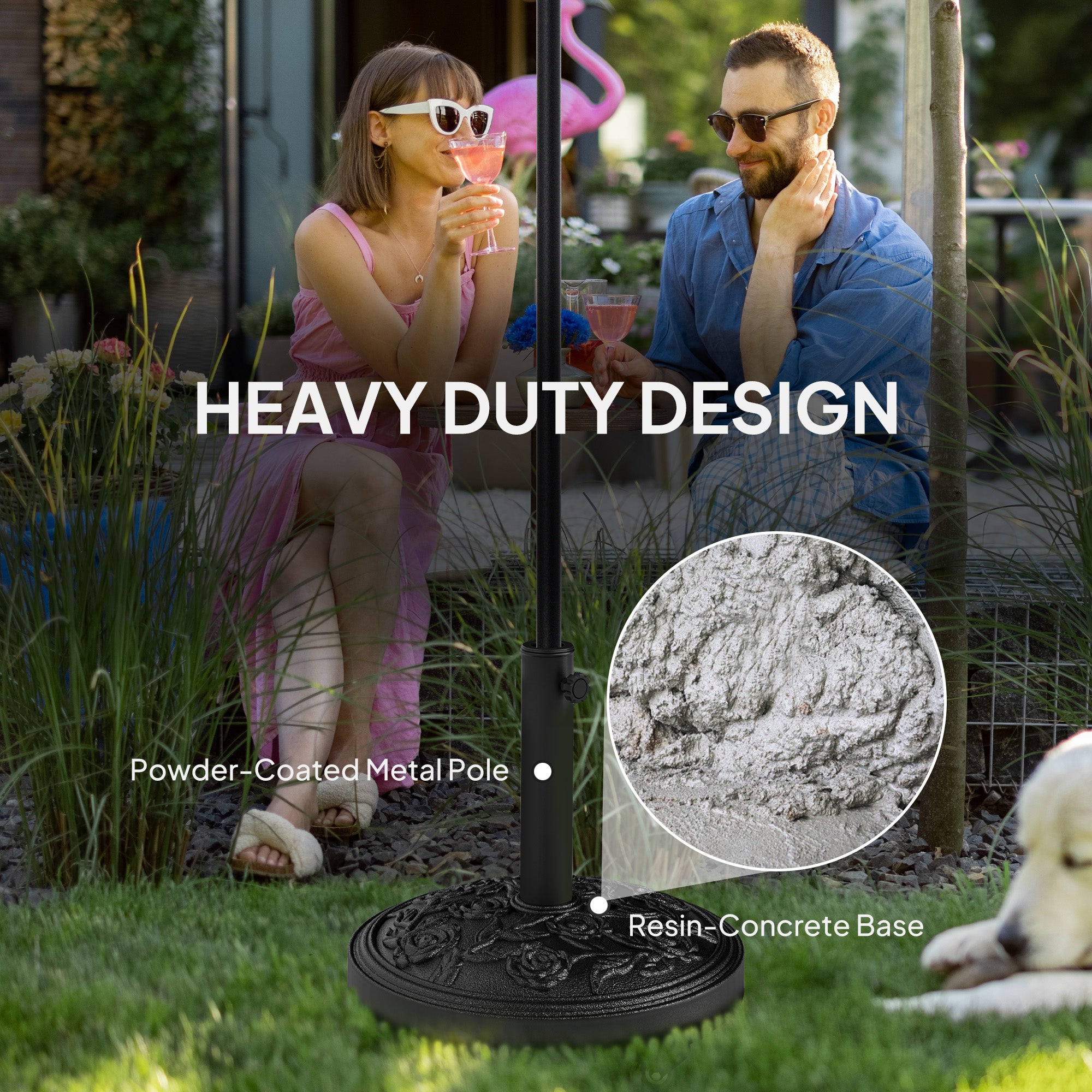 46 lbs Resin Round Patio Umbrella Base, Umbrella Stand with Wheels, Outdoor Umbrella Stand, Black