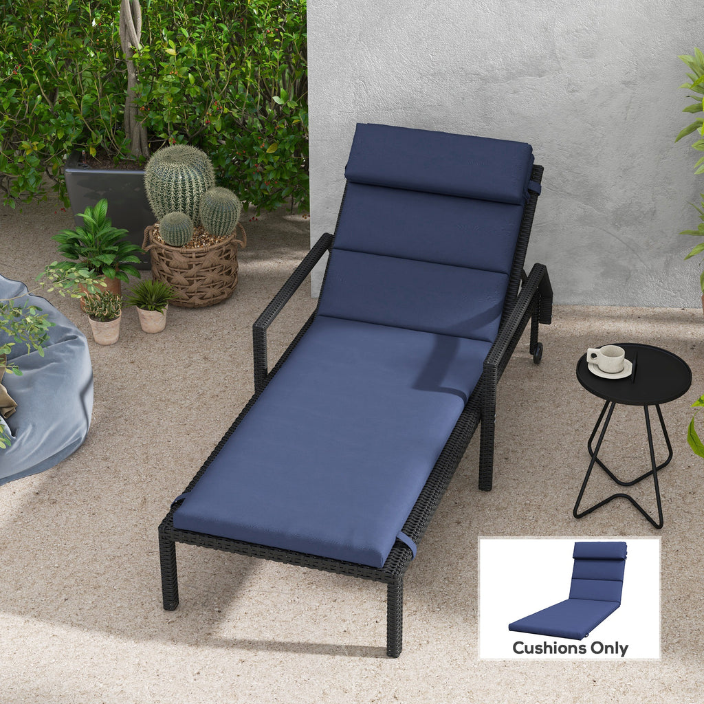 Patio Chaise Lounge Chair Cushion Replacement Sun Lounger Pads with Headrest and Ties, Dark Blue