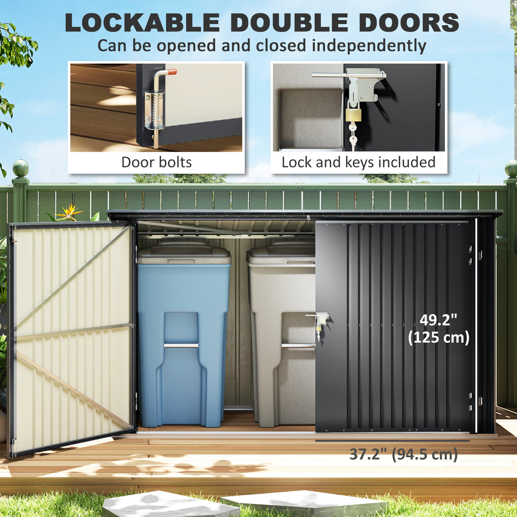 7.6 x 3.4ft Outdoor Storage Shed, Triple Garbage Bin Shed Organizer with Lockable Double Doors and Openable Lid