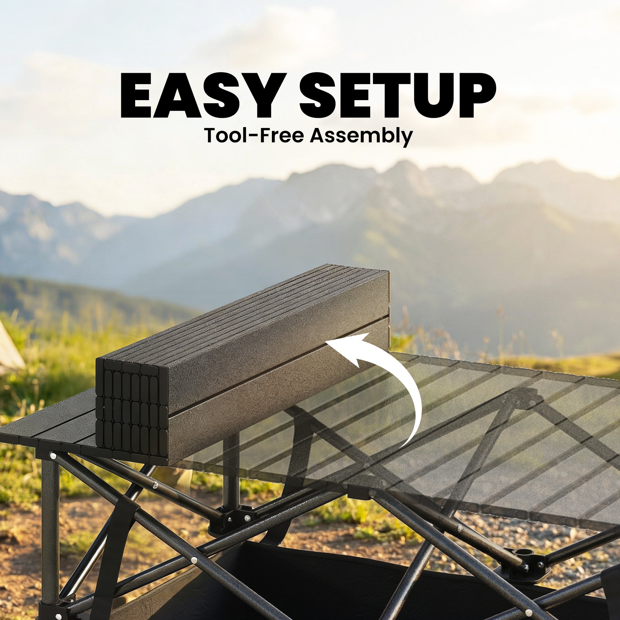 3ft Folding Camping Table, Picnic Table with Mesh Storage Net, Carrying Bag and Metal Frame, Black