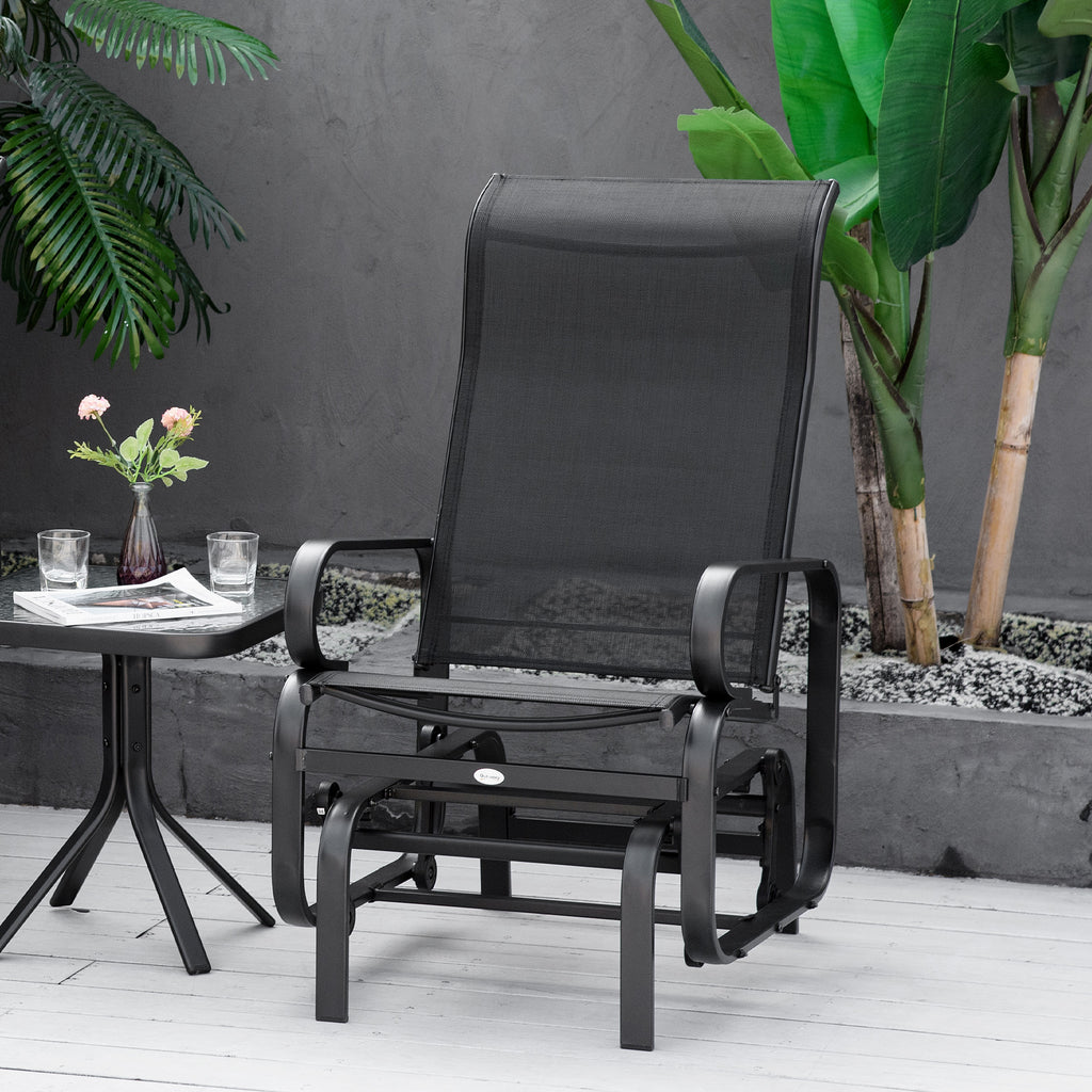 Patio Glider with Breathable Mesh Fabric, Outdoor Glider Chair, Garden Rocking Gliding Seat for Patio, Yard, Porch, Black