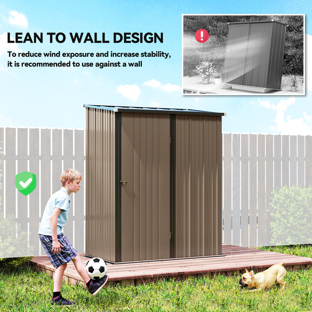 5' x 3' Outdoor Storage Shed, Steel Garden Shed with Single Lockable Door, Tool Storage Shed for Backyard, Brown