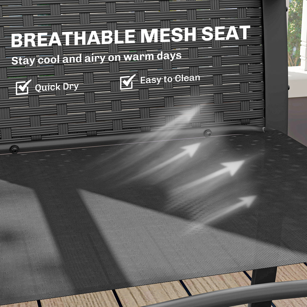Outdoor Bistro Set, 3 Piece Wicker Patio Furniture with Mesh Seat, Glass Table, Cushions for Porch, Balcony, Grey
