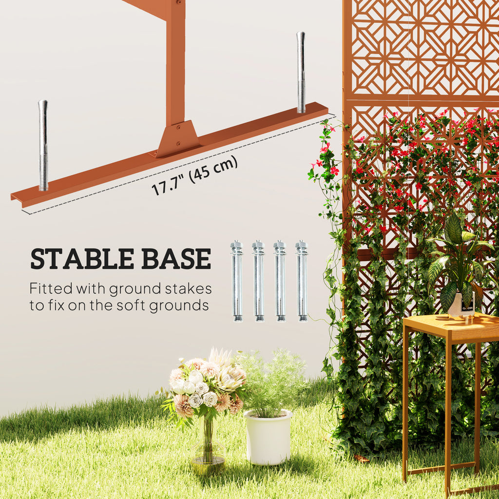 Decorative Outdoor Privacy Panel with Stand, Freestanding Metal Outdoor Divider for Garden, Backyard, Deck, Brown