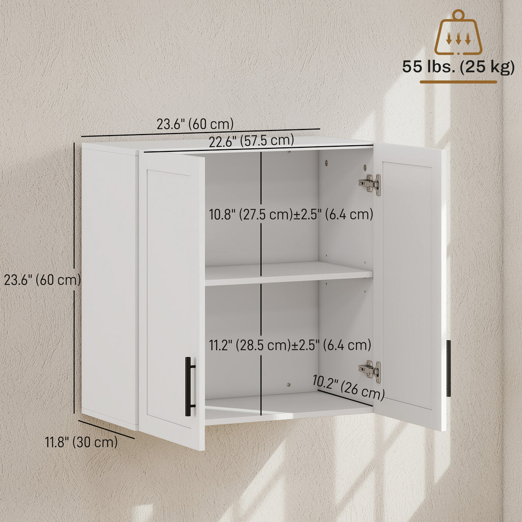 2-Piece Simple Medicine Cabinet Wall Mounted, Bathroom Wall Cabinet with 2 Doors and Adjustable Shelf Storage, White