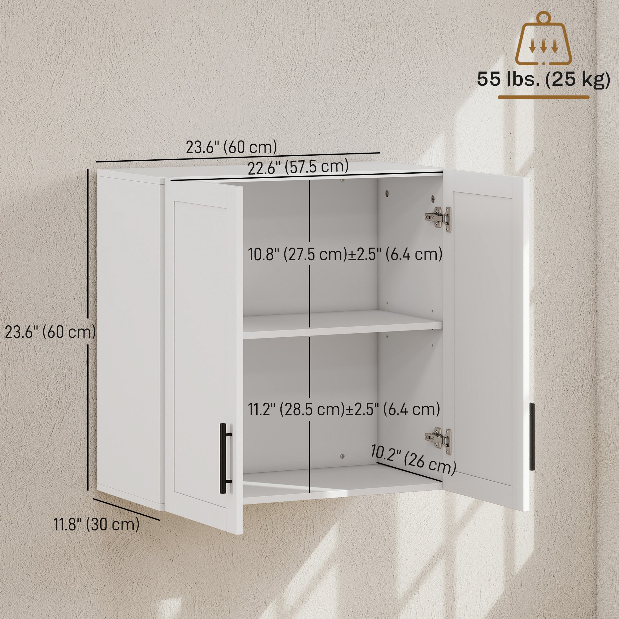 2-Piece Simple Medicine Cabinet Wall Mounted, Bathroom Wall Cabinet with 2 Doors and Adjustable Shelf Storage, White