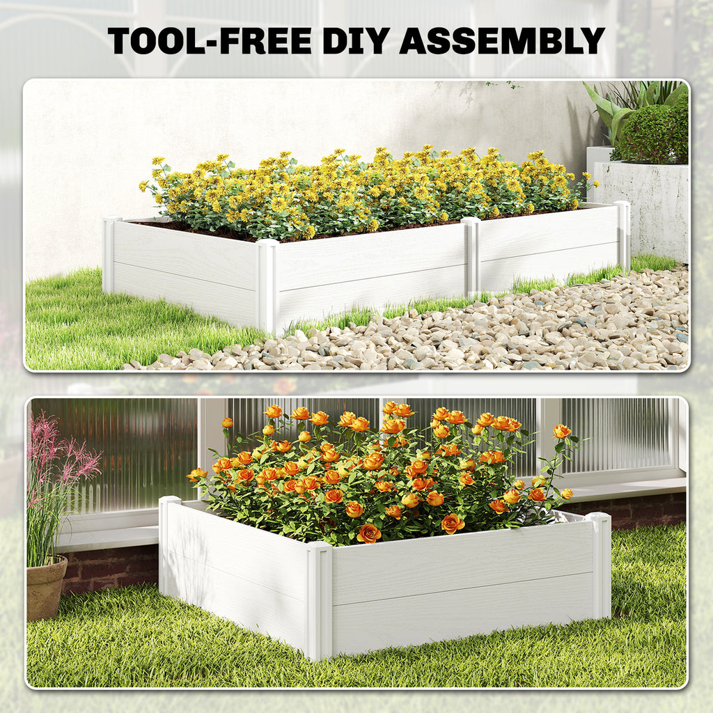 Vinyl Raised Garden Bed Kit, 6.5 x 3 x 1ft Elevated Garden Box with Divider and Open Bottom, White