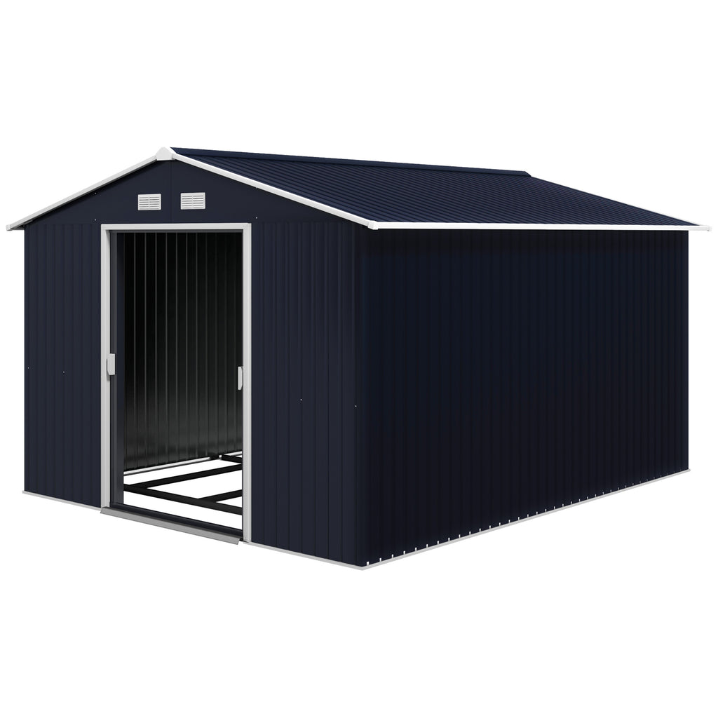 11' x 9' Metal Storage Shed Garden Tool House with Double Sliding Doors, 4 Air Vents for Backyard, Patio, Lawn Dark Grey