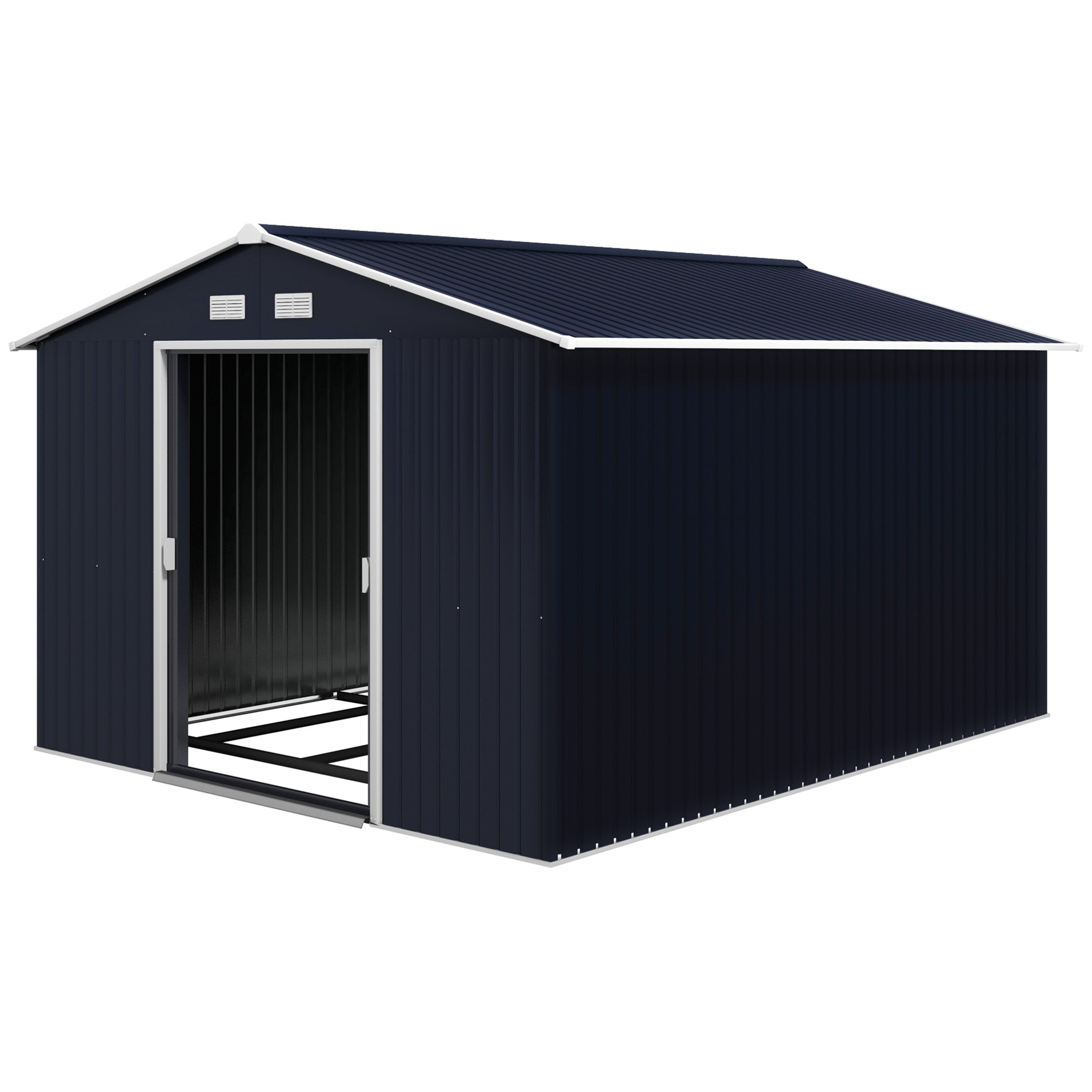 11' x 9' Metal Storage Shed Garden Tool House with Double Sliding Doors, 4 Air Vents for Backyard, Patio, Lawn Dark Grey