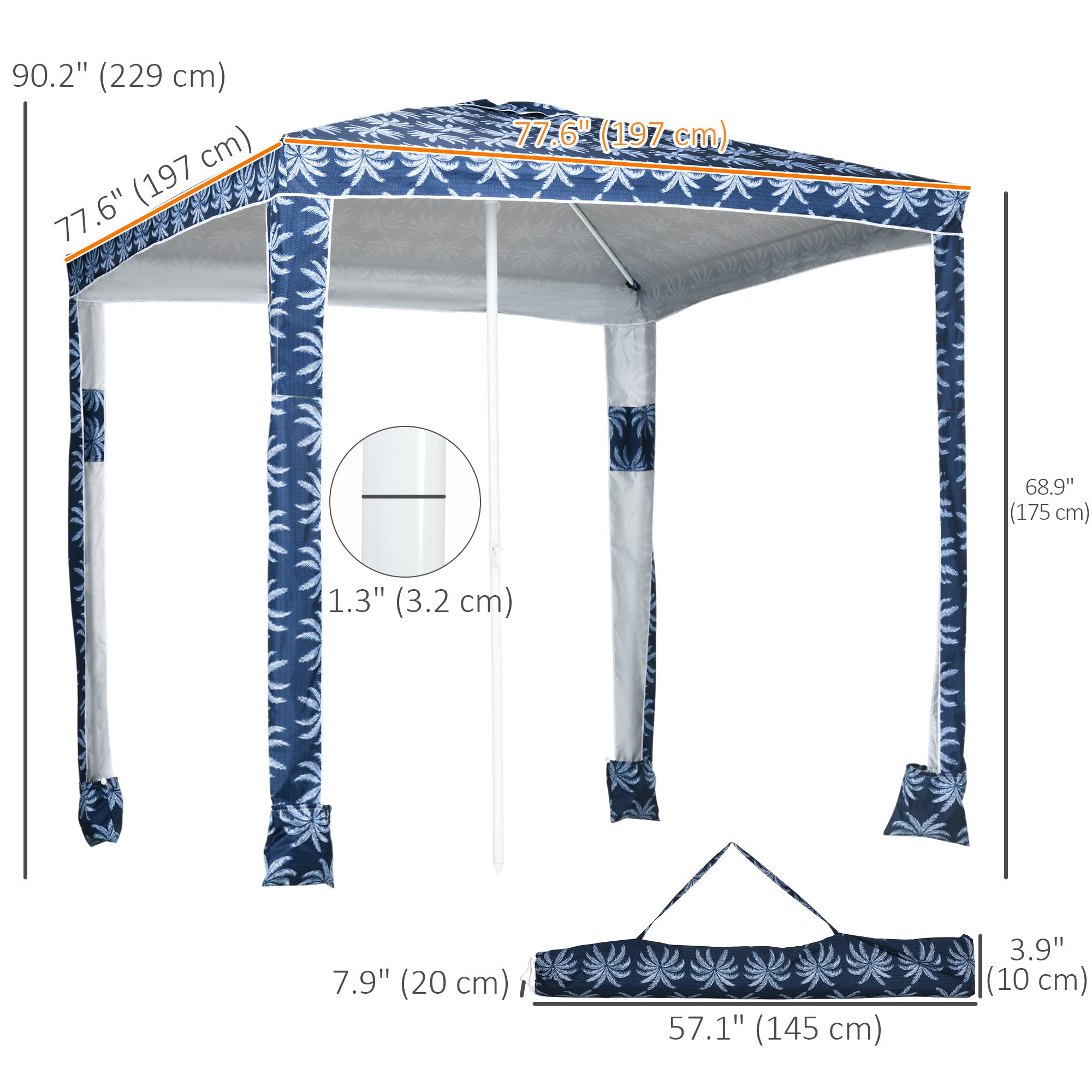Beach Umbrella, 6.5' Easy-Assembly Sun-Shade Shelter with Sandbags and Carry Bag, Cool UV50+, Dark Blue