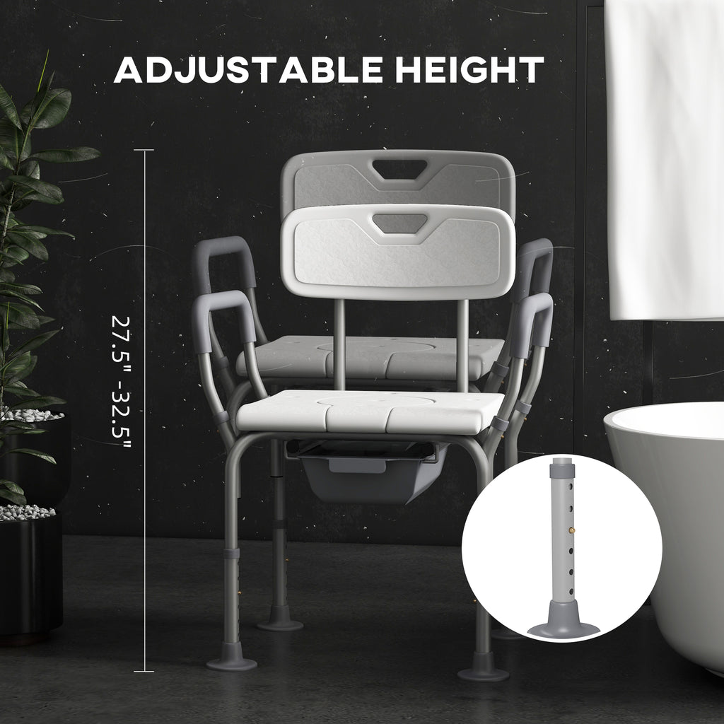 3-in-1 Shower Chair with Back, Adjustable Bedside Commode, Raised Toilet Seat w/ Rubber Foot Pad for Seniors, Disabled