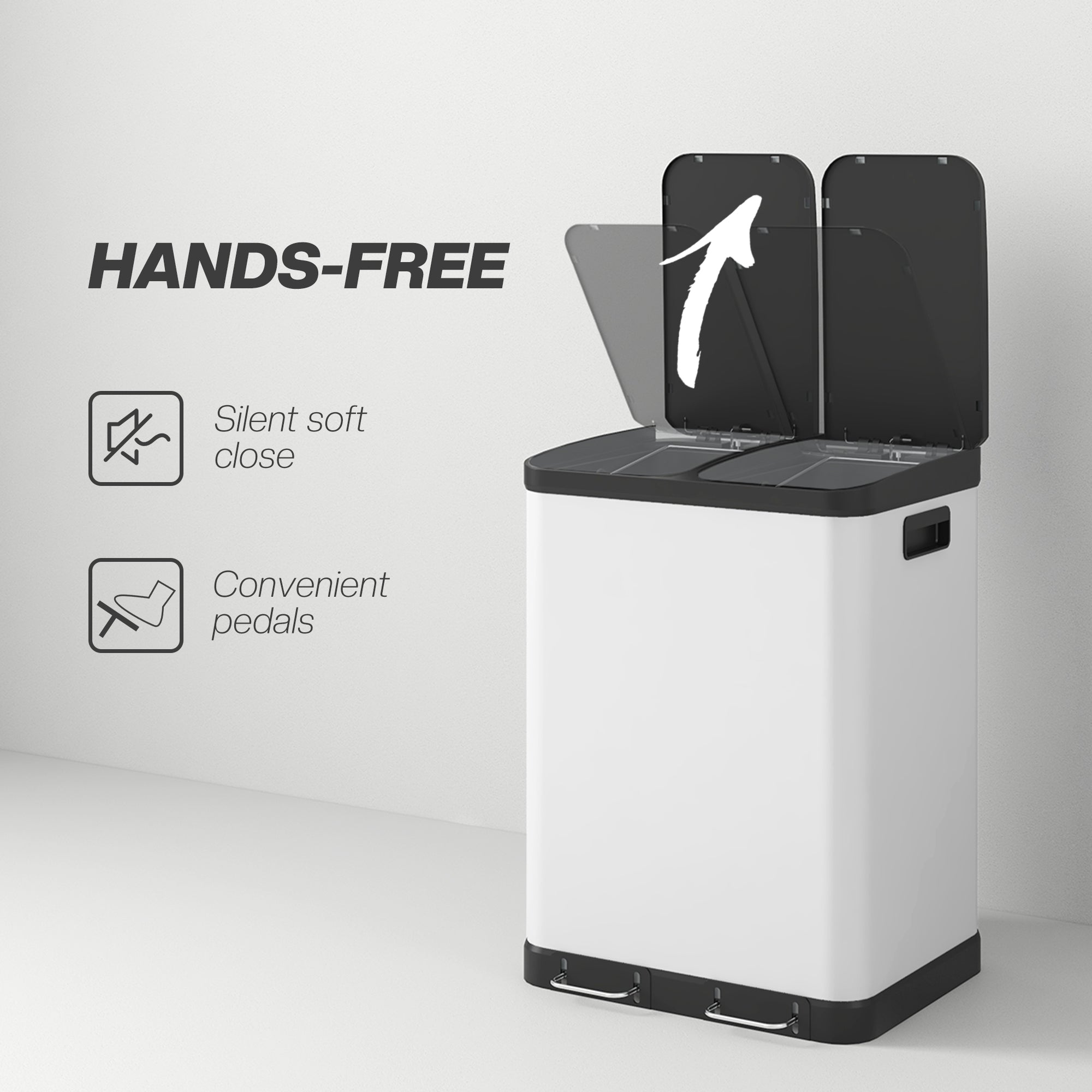 Kitchen Garbage Bin, 2 x 7.9 Gal (2 x 30 L) Trash Can, Soft-Close Garbage Can with Removable Inner Buckets, White