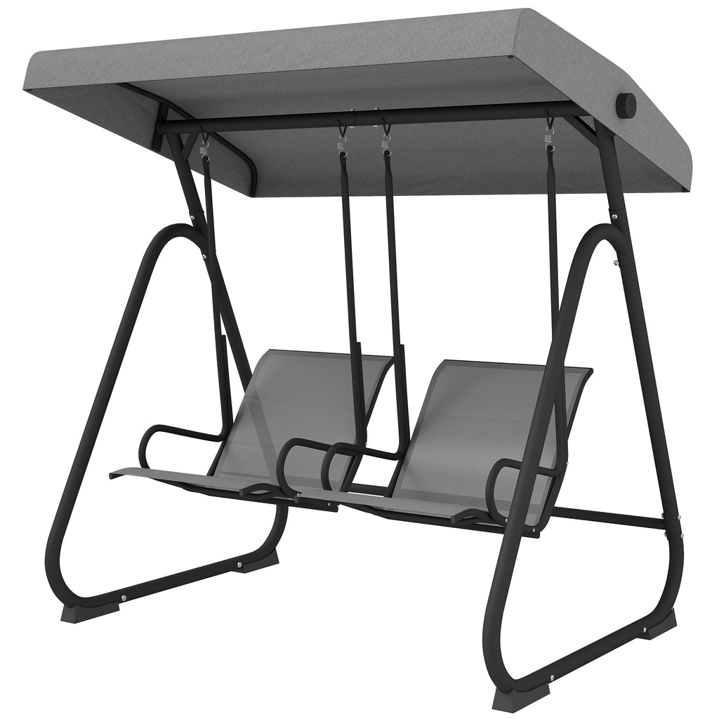 Patio Swing Chair w/Adjustable Canopy Outdoor Porch Swing w/Dual Independent Seats 2-Seat Grey