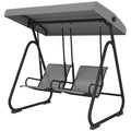 Patio Swing Chair w/Adjustable Canopy Outdoor Porch Swing w/Dual Independent Seats 2-Seat Grey