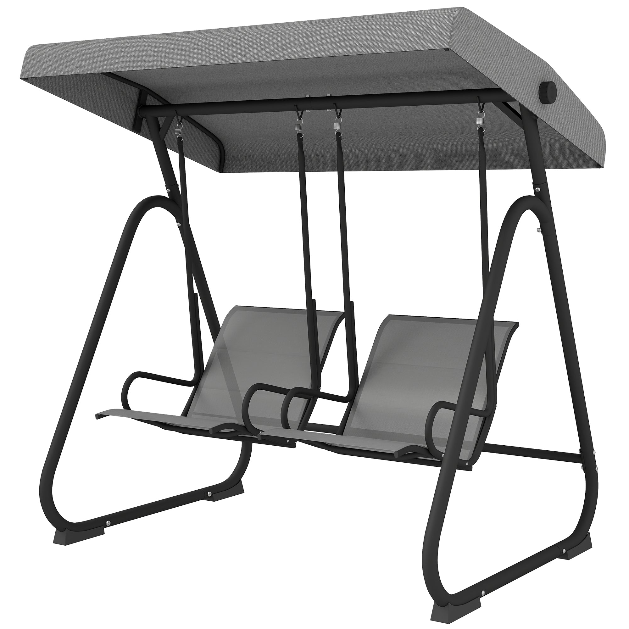 Patio Swing Chair w/Adjustable Canopy Outdoor Porch Swing w/Dual Independent Seats 2-Seat Grey