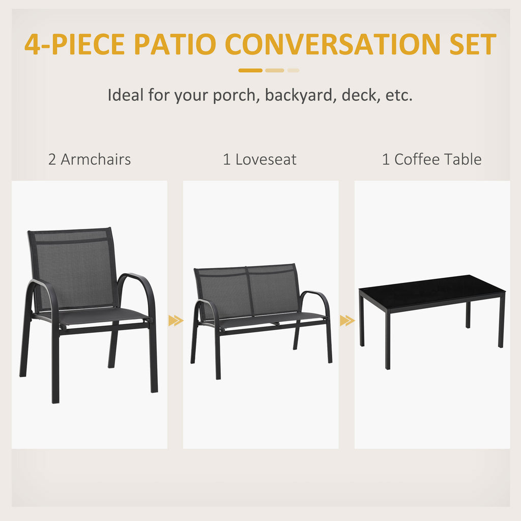 4-Piece Patio Furniture Set Garden Conversation Set with Loveseat, Single Chairs and Coffee Table for Backyard Poolside Balcony