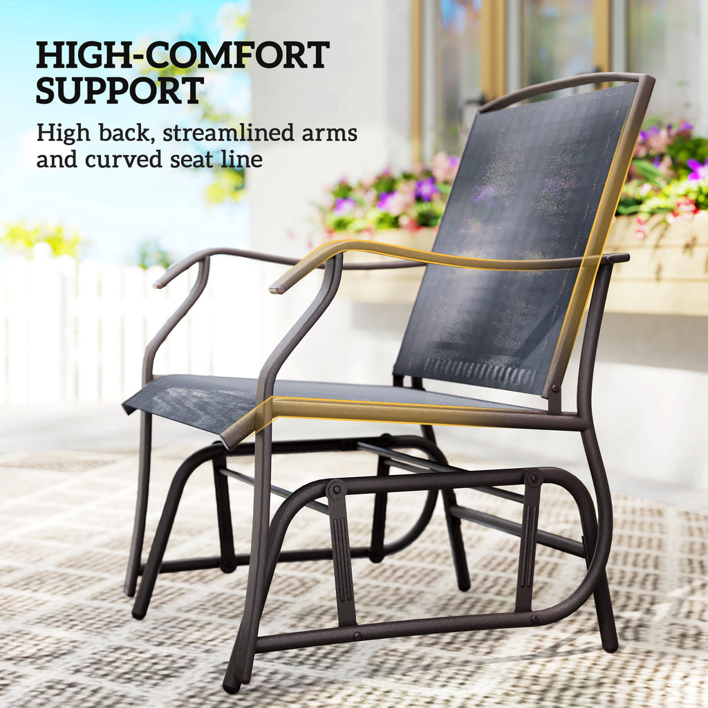 3 Piece Patio Glider Set Outdoor Gliders with Breathable Mesh Seat, Glass Top Table for Garden, Yard, Grey