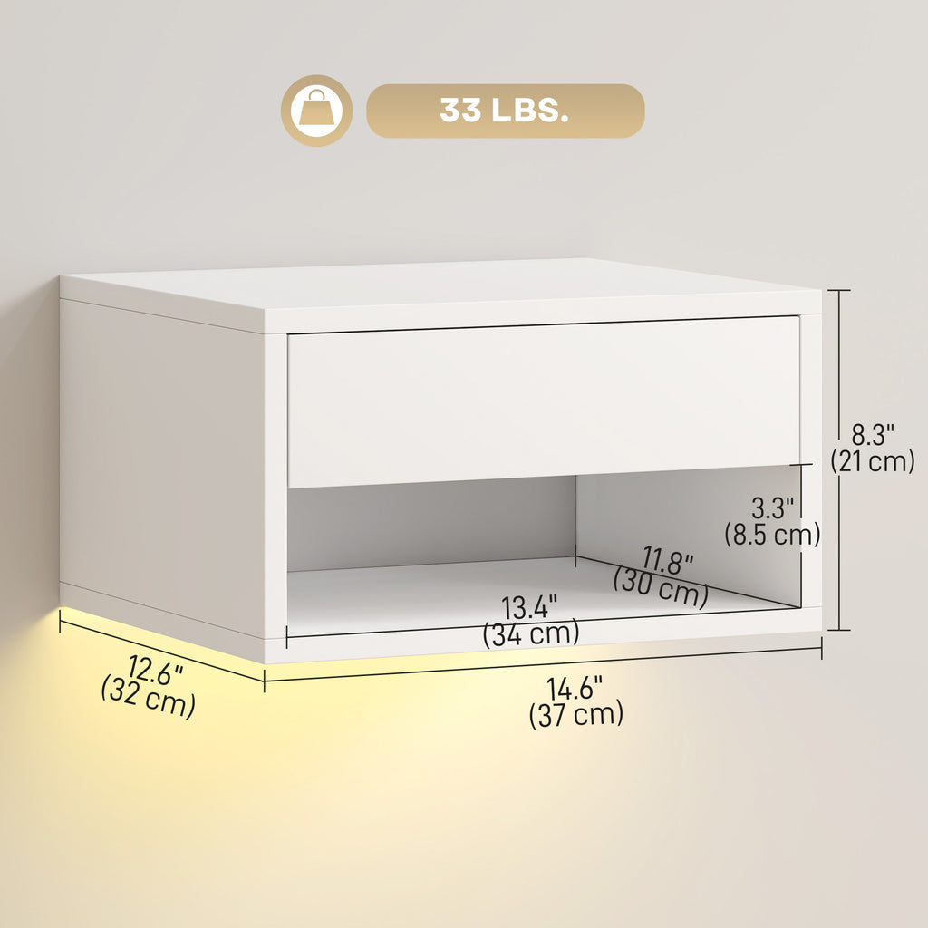 Floating Bedside Table Set of 2 with RGB LED Lights App Control